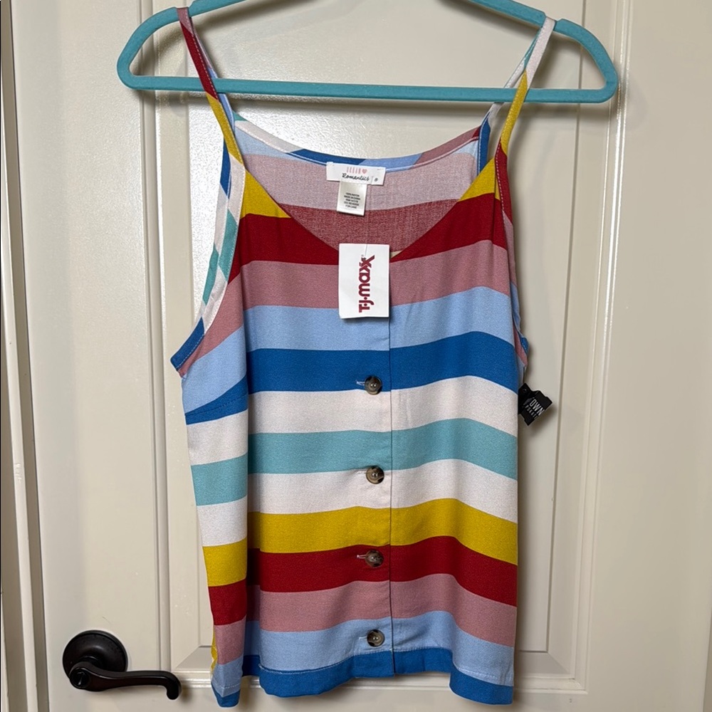 Multicolor Striped Button-Front Tank Top